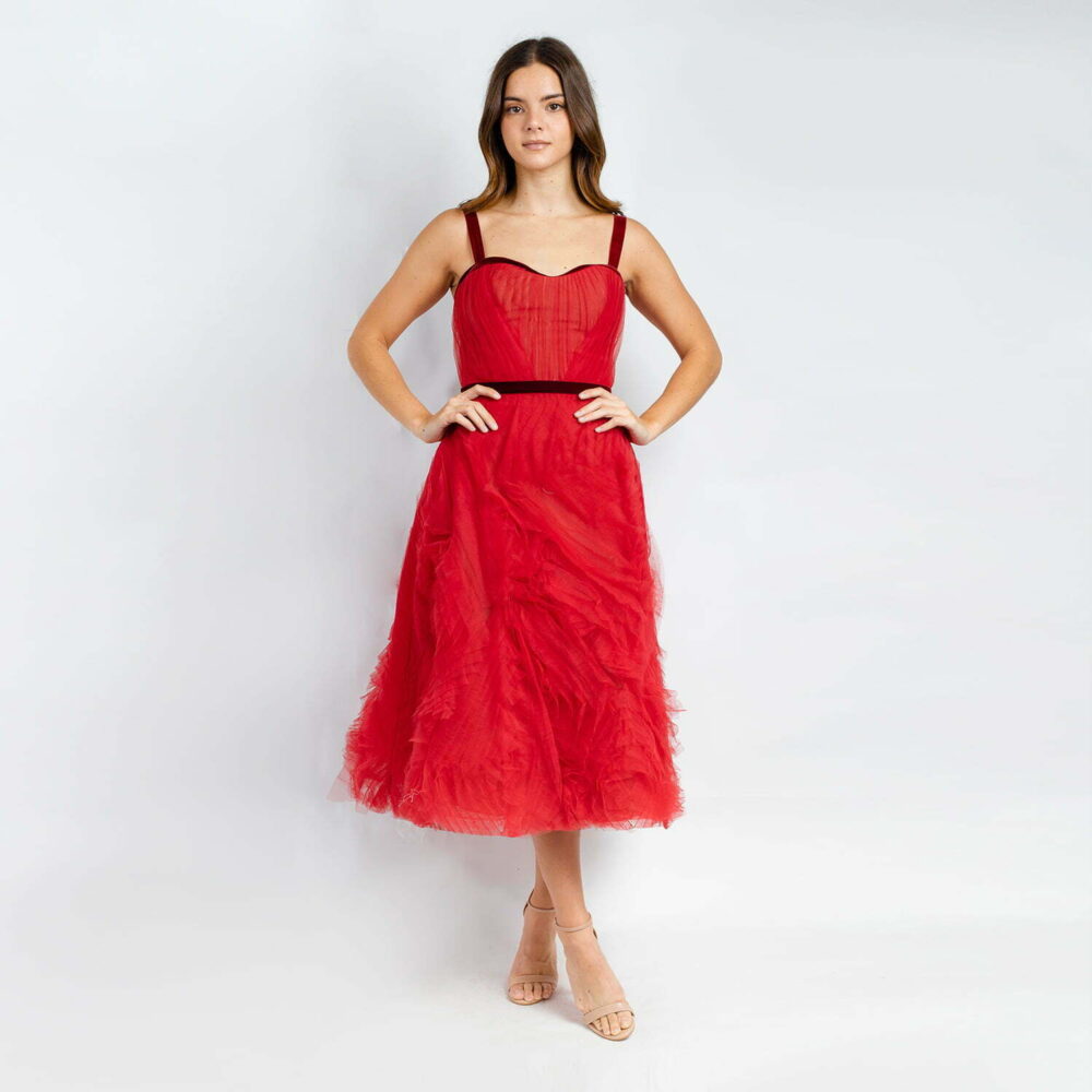 Vestido Marchesa Notte midi color rojo 1