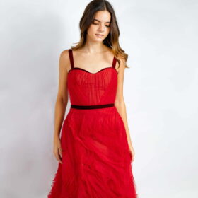 Vestido Marchesa Notte midi color rojo 2