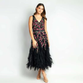 Vestido Marchesa Notte color negro con flores 1