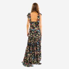 Vestido Valeria Larr color negro con flores de colores 3