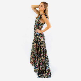 Vestido Valeria Larr color negro con flores de colores 4