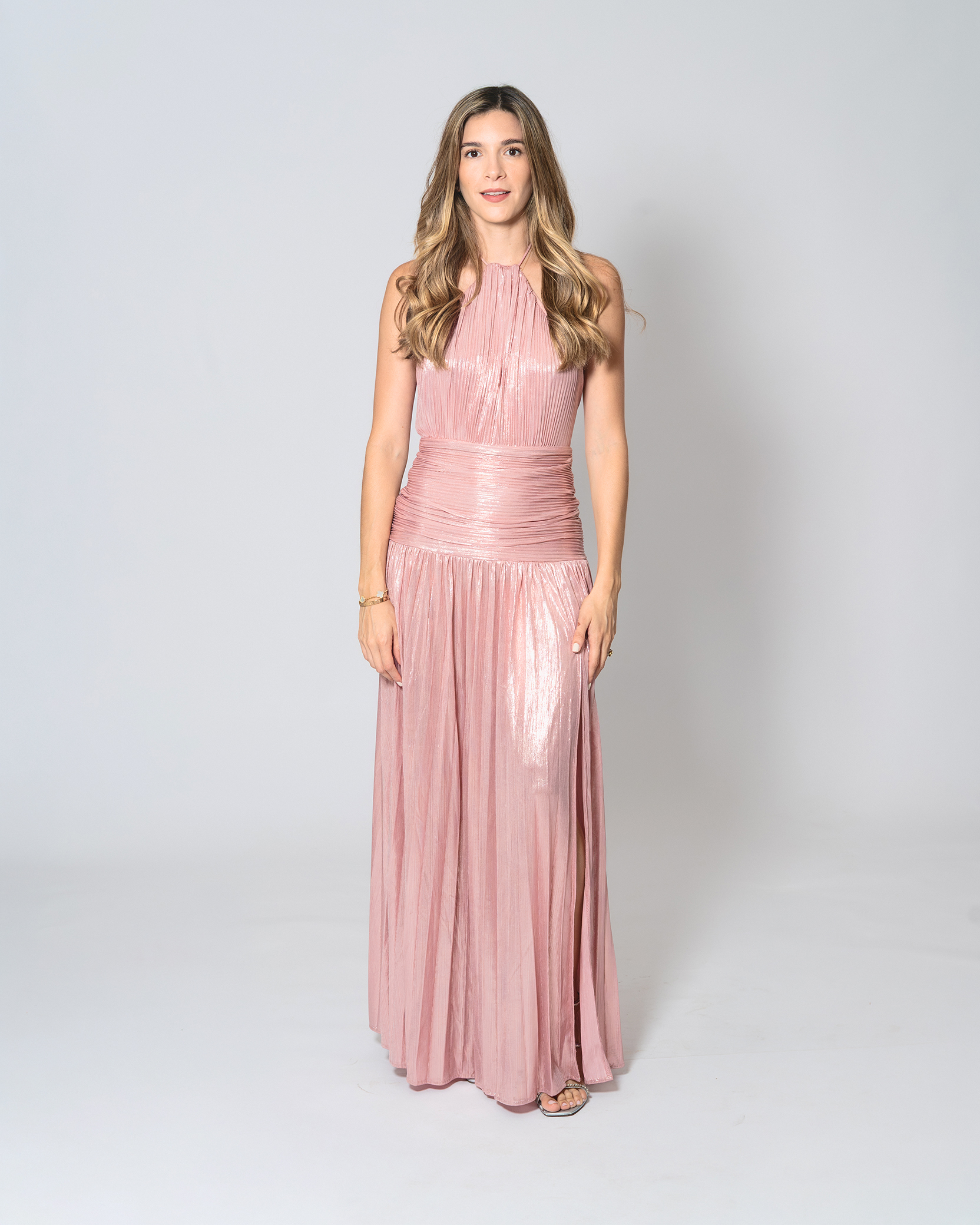 La Percha Halter rosa metálico