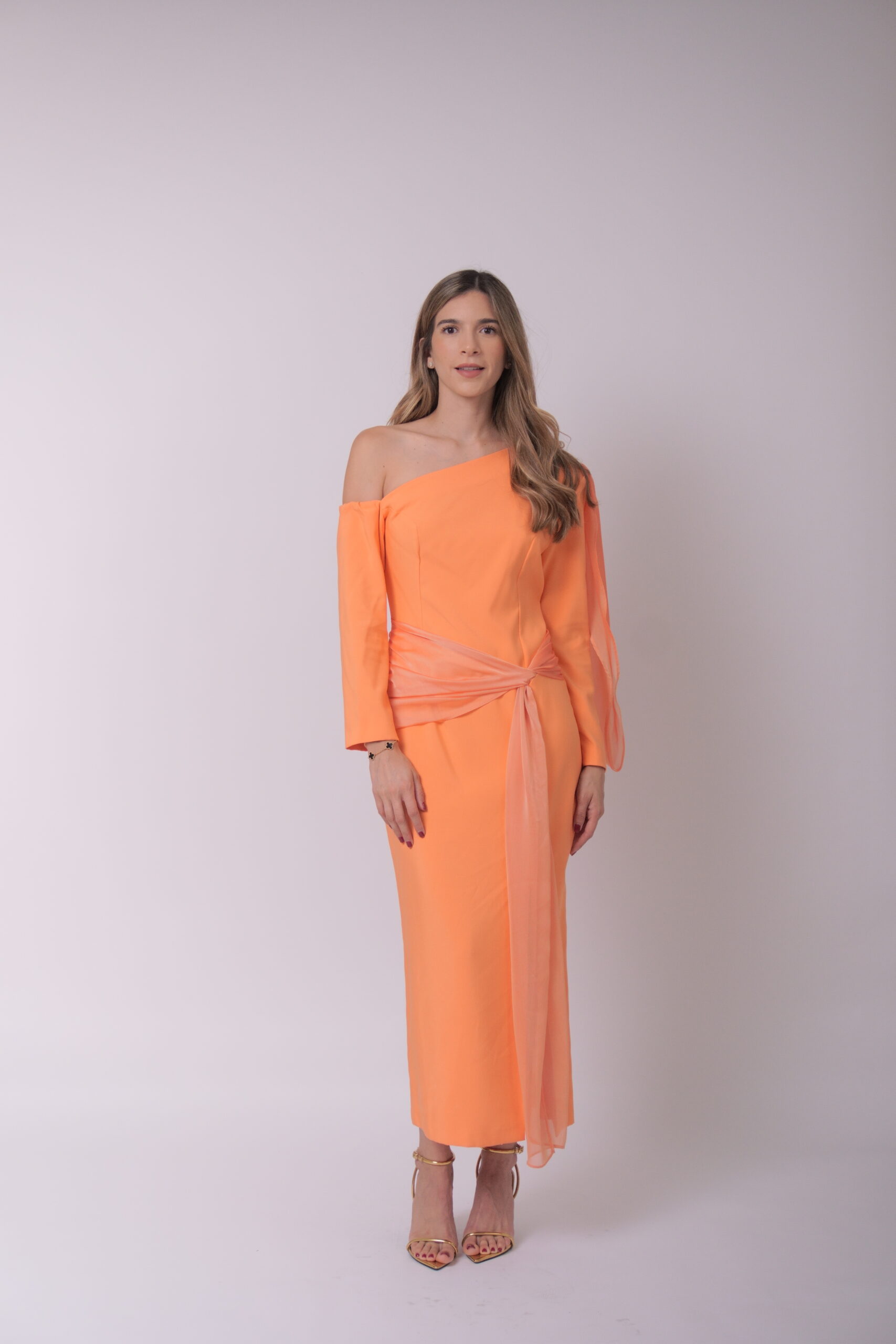 Cardie midi naranja off shoulder