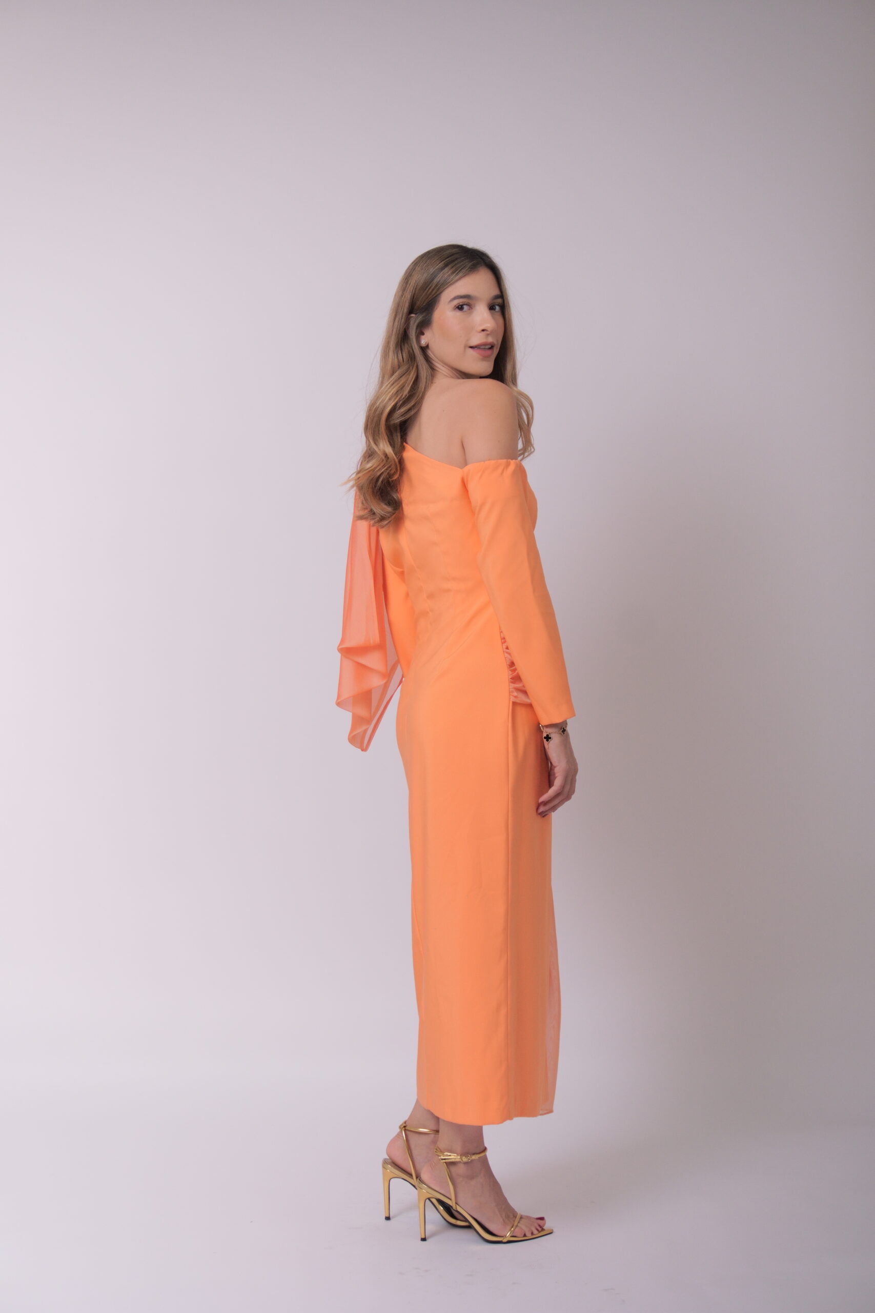 Cardie midi naranja off shoulder - Imagen 4