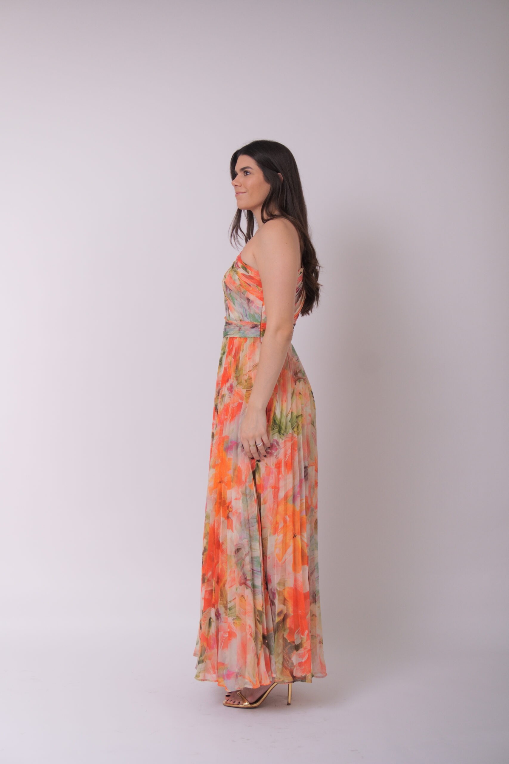 Marchesa Notte one shoulder naranja con flores - Imagen 2