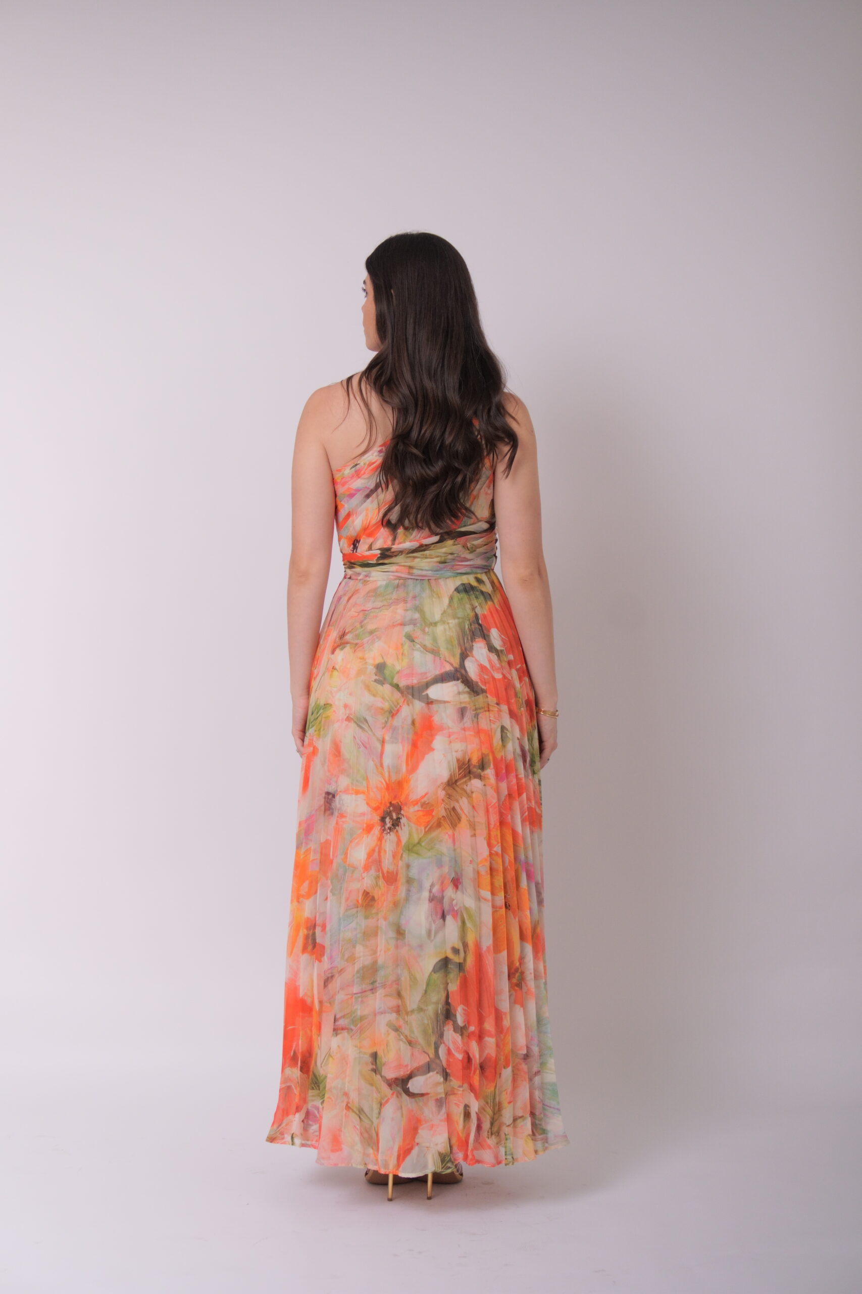 Marchesa Notte one shoulder naranja con flores - Imagen 3