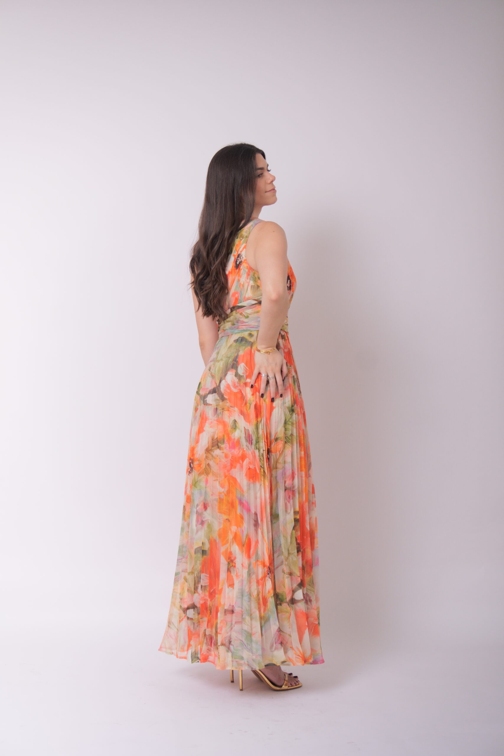 Marchesa Notte one shoulder naranja con flores - Imagen 4