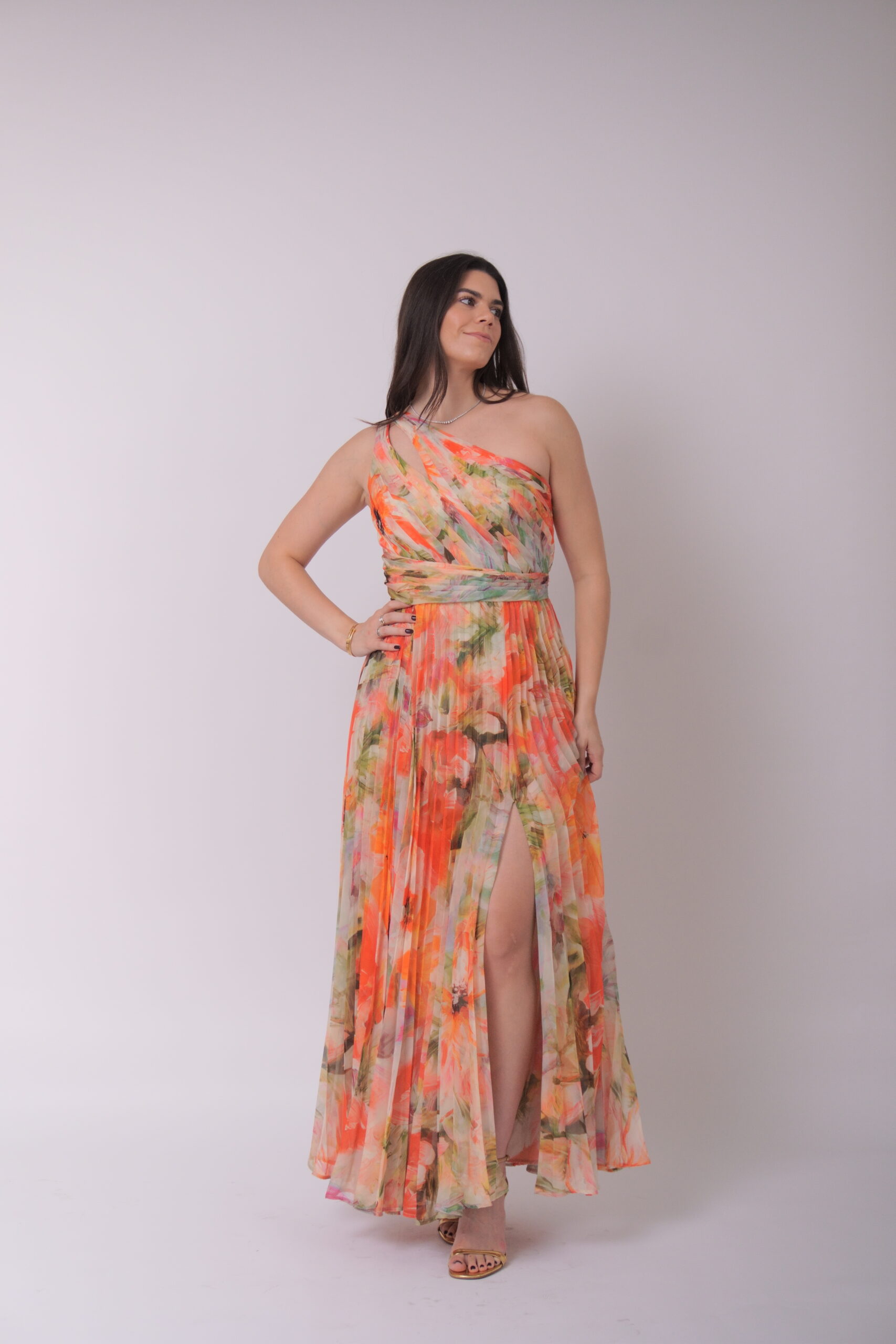 Marchesa Notte one shoulder naranja con flores - Imagen 6
