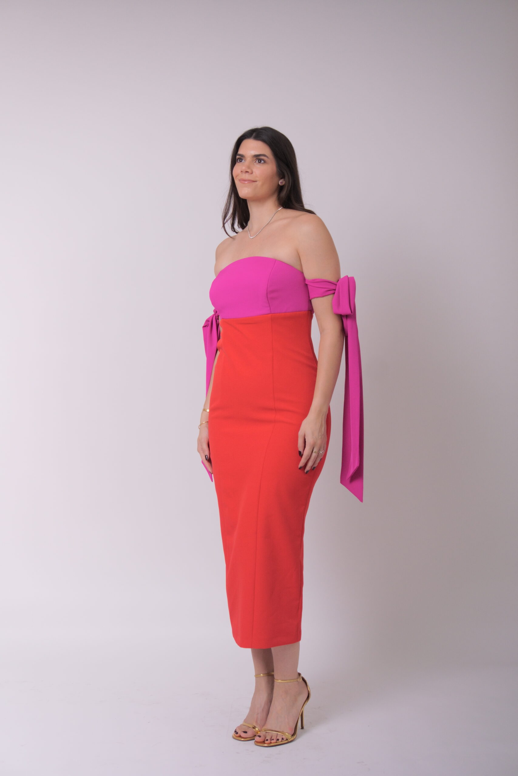 Silvia strapless bicolor con lazos removibles