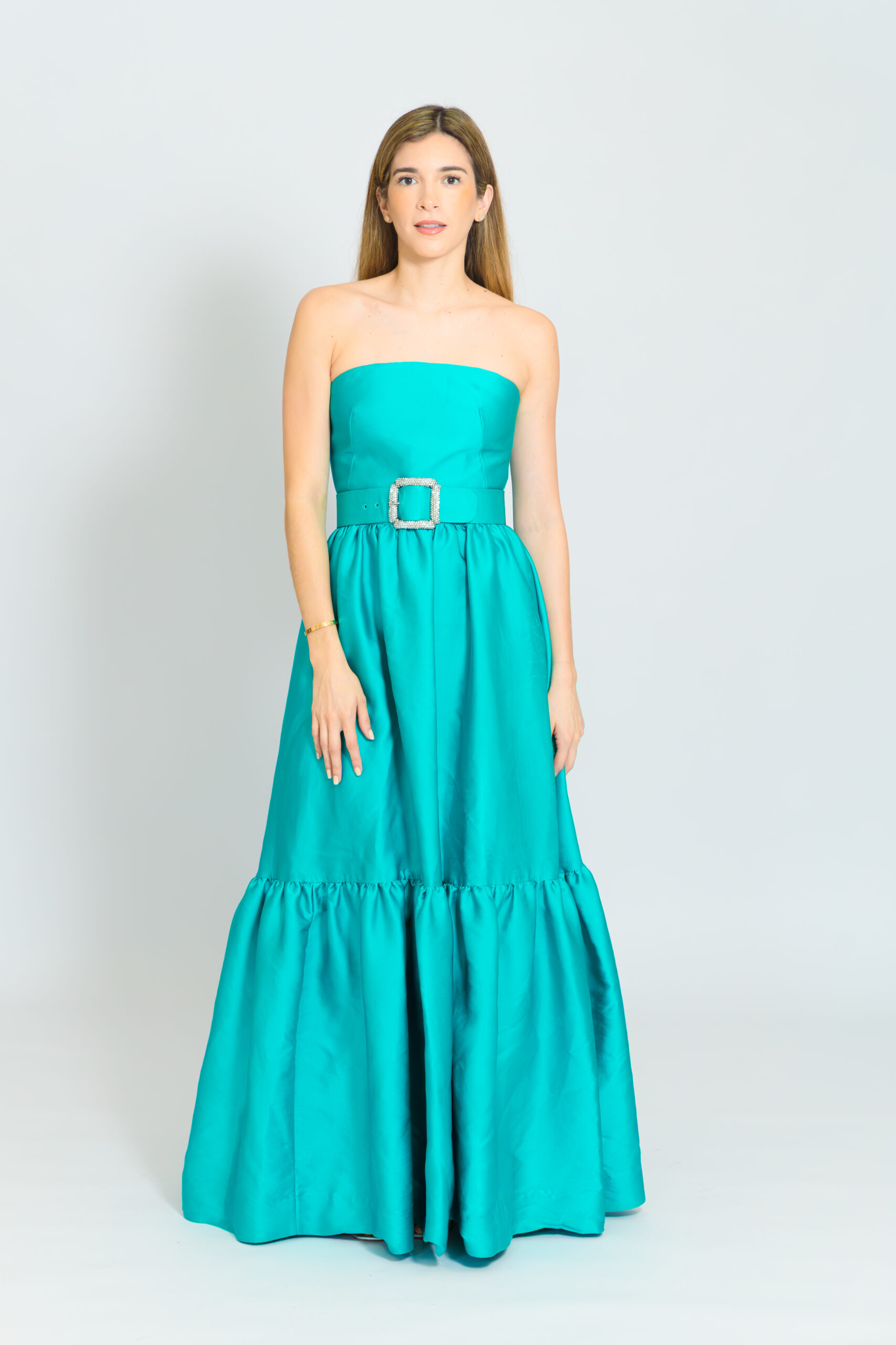 Monique lhuillier strapples gown turquesa