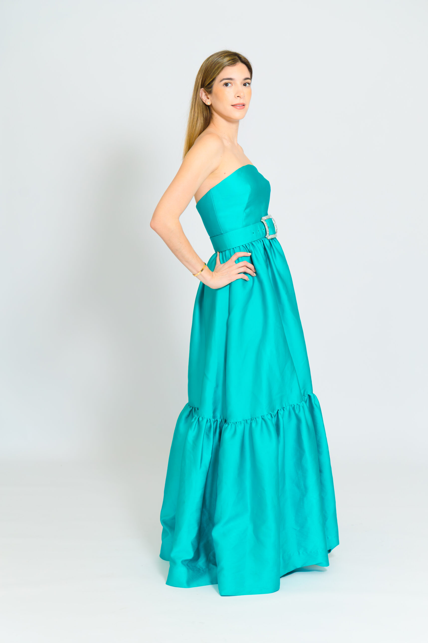 Monique lhuillier strapples gown turquesa - Imagen 4