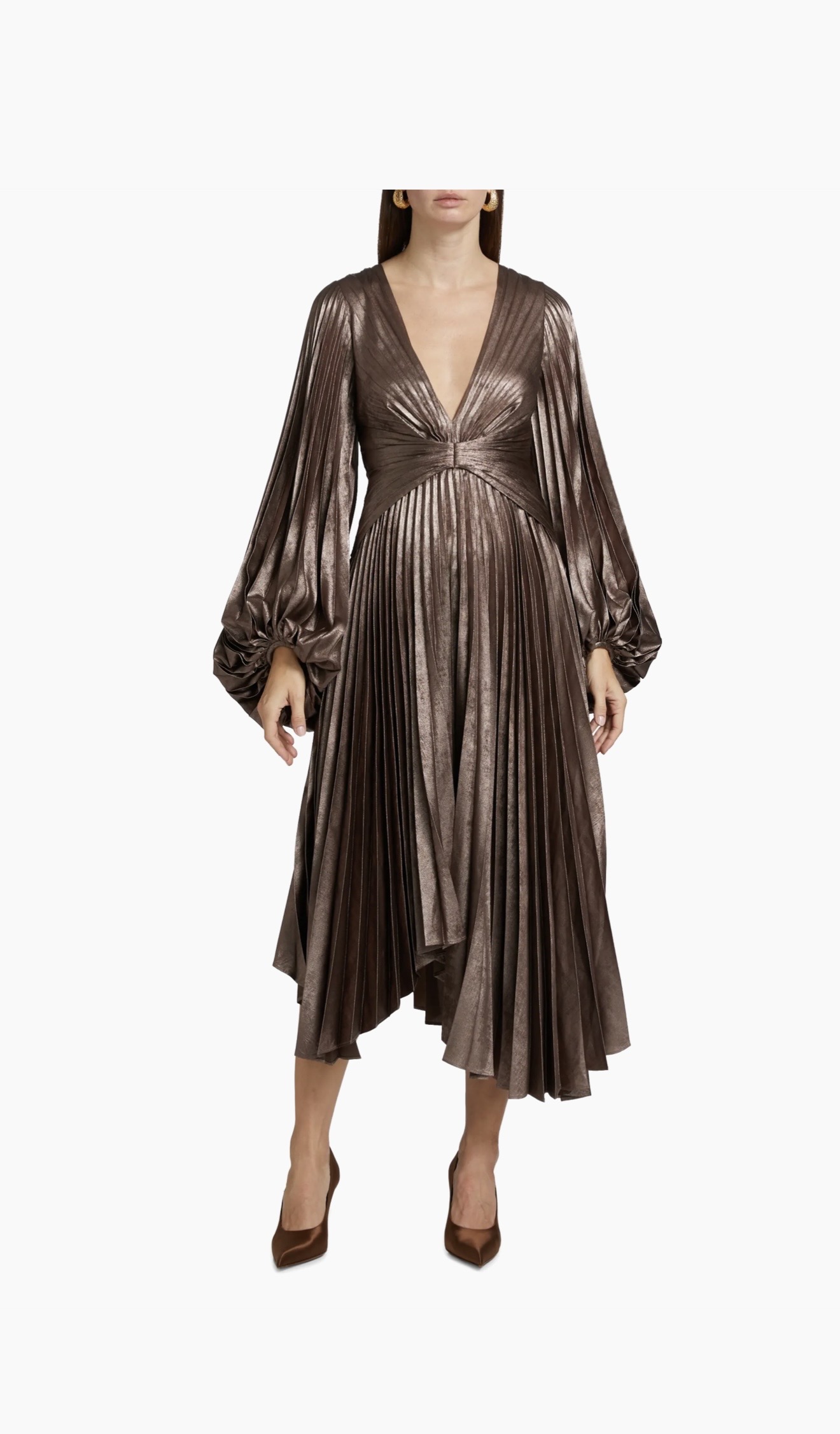 Acler midi plisado coffee metallic