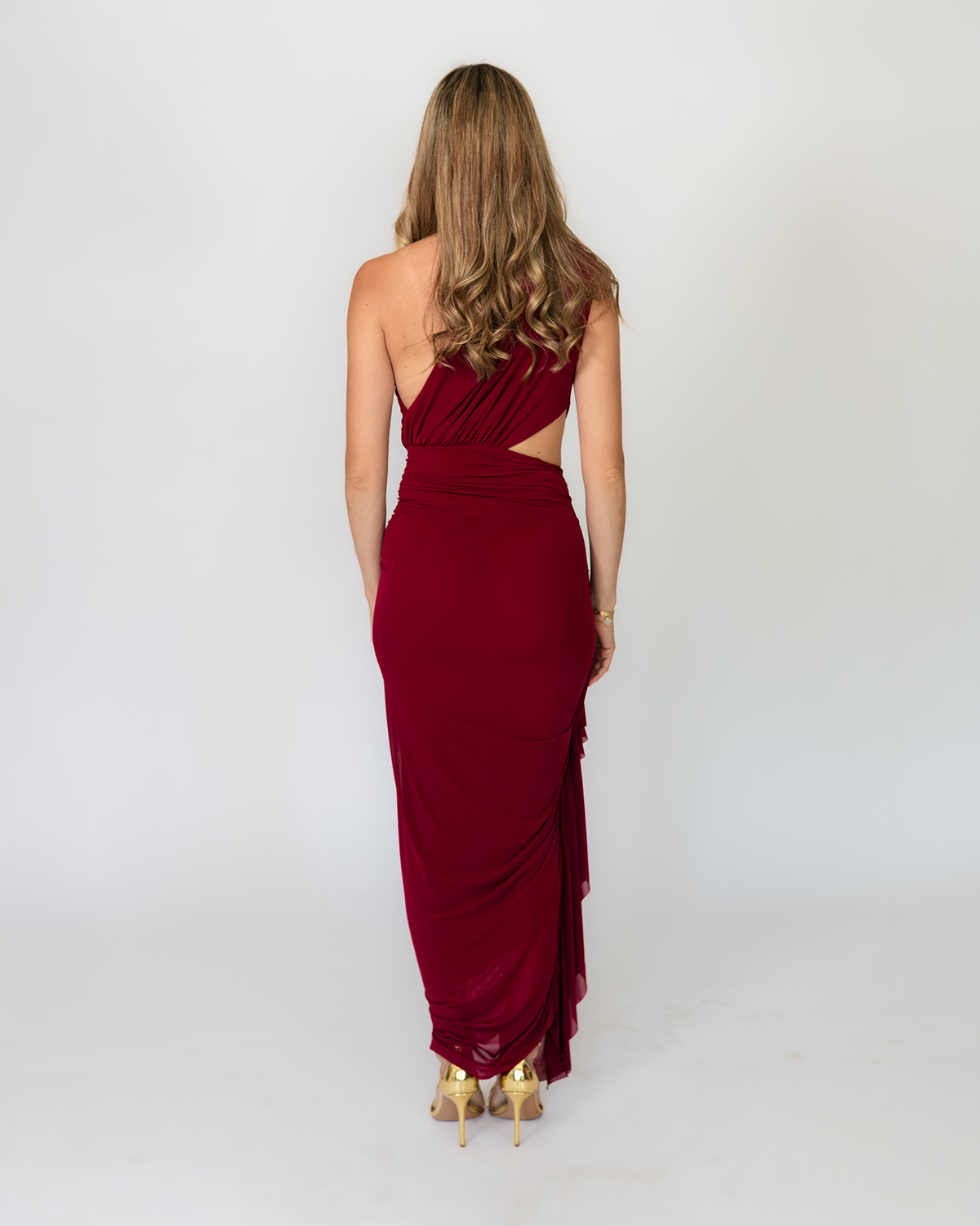 Burgundy drape dress vino - Imagen 4