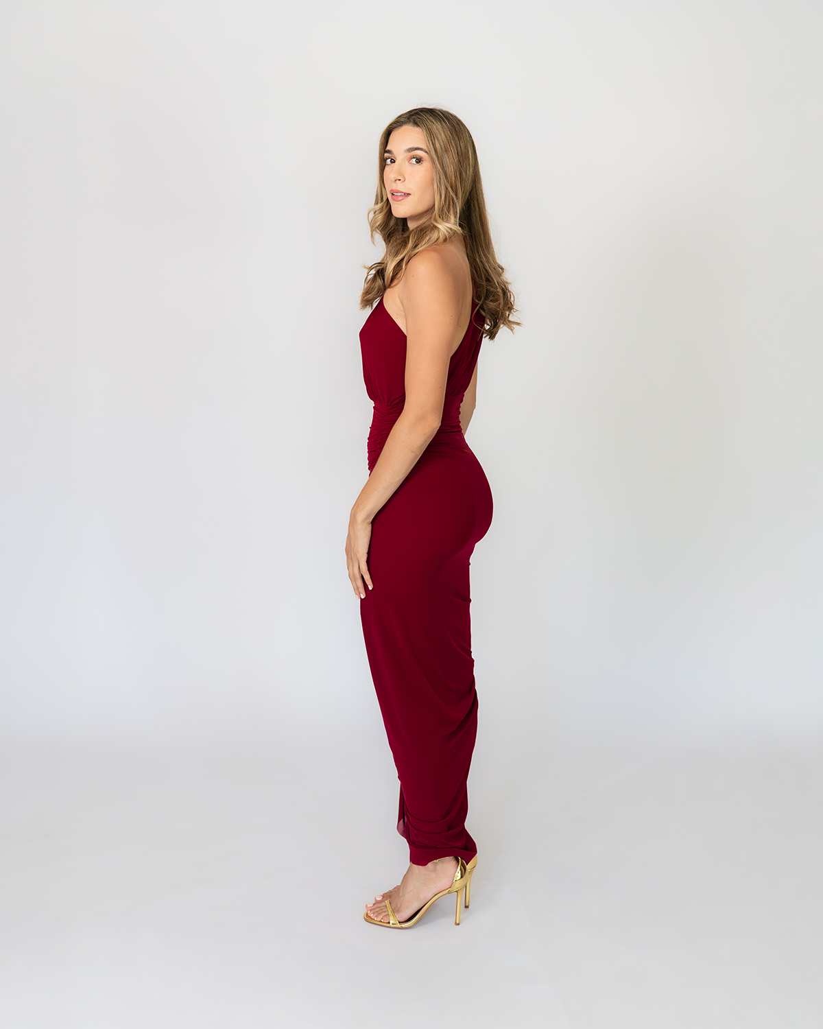 Burgundy drape dress vino - Imagen 5